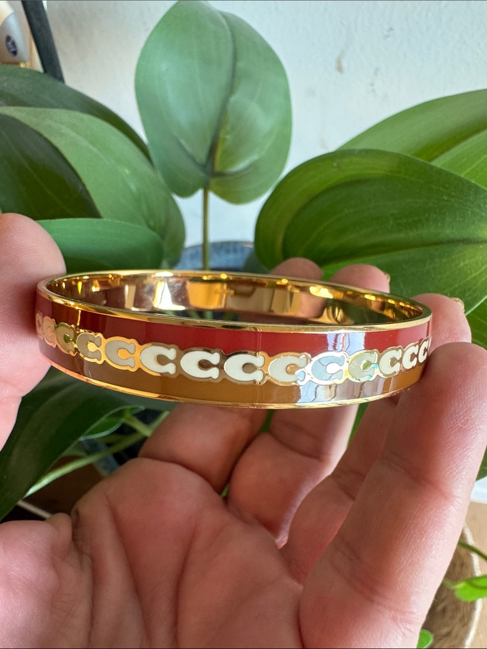 Coach Red and Gold Enamel Bangle with signature C’s